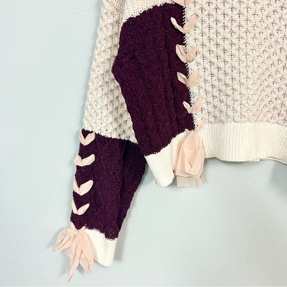 ORIGINALITY 🎀 Cropped Cable Knit Sweater - Fig Eggnog - Size M - Picture 3 of 4